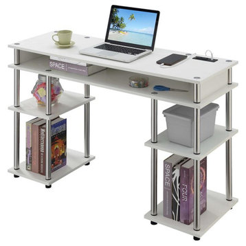 Designs2Go No Tools Student Desk with Charging Station in White Wood Finish