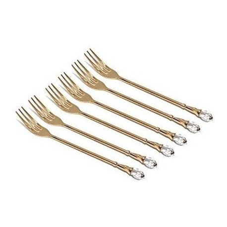 Royal 6pc 24K Gold Demi Forks Dessert Flatware Set with Clear Stone