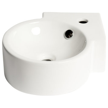 ABC121 White 17" Tiny Corner Wall Mounted Ceramic Sink with Faucet Hole