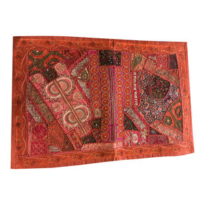Mogul Interior - Traditional Rust Embroidered Orange Sequin Patchwork Colorful Table Runner - Tapestries