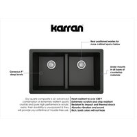 Karran 32" Undermount Double Bowl 50/50 Quartz Kitchen Sink Kit, Black