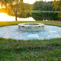 Lakeside Stone Fire Pit on Natural Stone Patio - Fire Pits