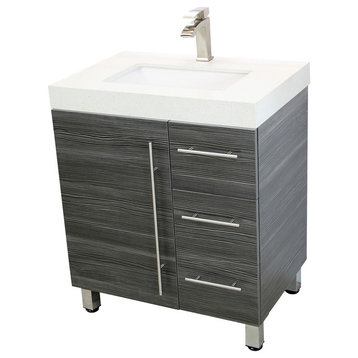 Windbay 30" Free Standing Vanity, Dark Grey, White Integrated Sink and Counterto