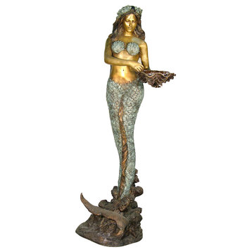 Mermaid With Shell, Standing Bronze Sculpture