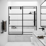VIGO - VIGO Elan 60" x 66" Frameless Sliding Tub Door - The VIGO Grid Elan Frameless Sliding Bathtub Door. Introduce a stylish aesthetic to your bathroom with premium stainless-steel hardware and eye-catching roller disks. Created with high-quality tempered glass and hardware in a matte black finish, Grid Elan will be a long-lasting component of your home. The glass door supports either a left-side or right-side opening installation. The single water deflector redirects water toward the inside of the tub, and the full-length seal strips make the bathtub waterproof. The Grid Elan allows 4 inches of horizontal adjustability, making this a perfect fit for any bathroom layout.