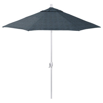 9' Patio Umbrella White Pole Push Button Tilt Crank Lift Pacific Premium, Domino Lagoon
