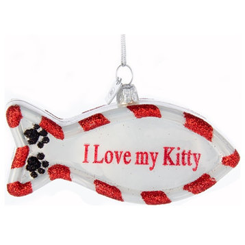 Kurt Adler Noble Gems I Love My Kitty Fish Shaped  Holiday Ornament