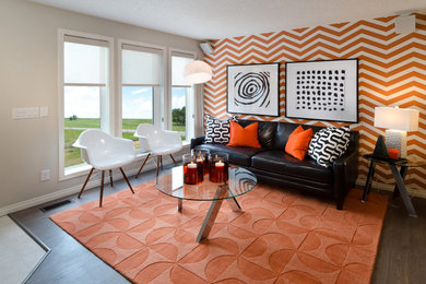 Inspiration for a contemporary formal medium tone wood floor living room remodel in Calgary
