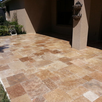 Noce Travertine French Pattern patio remodels