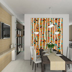 Removable & Reusable Birds & Birch Wallpaper/ Bold Maple - Wallpaper
