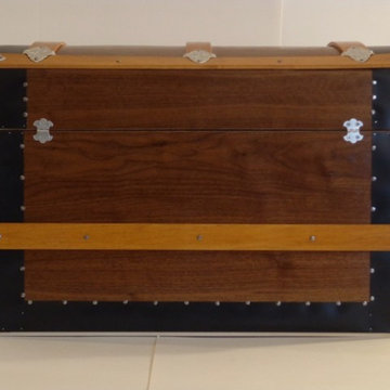 Hand Crafted Ornate American Walnut Dome Top Wooden Trunk
