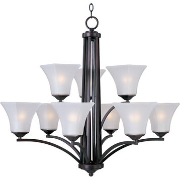 Aurora 9-Light Chandelier, Oil Rubbed Bronze, Frosted Glass