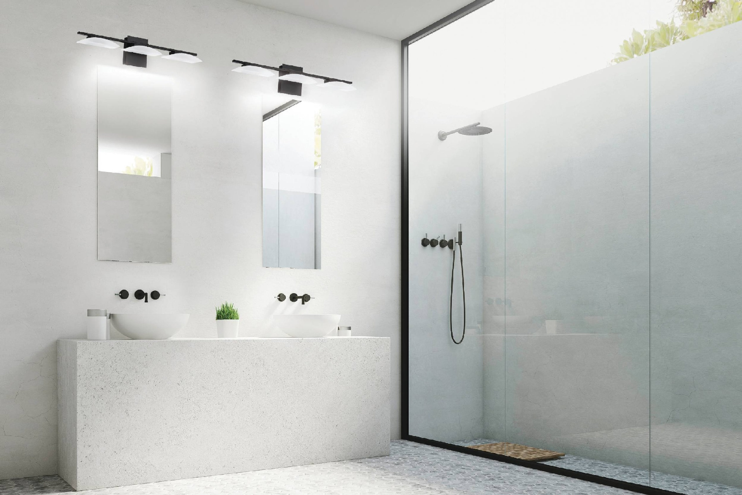 3-Light, 6.7W LED Vanity Light, Matte Black/Satin Plastic Shade
