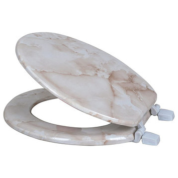 Marble Look Veneer Wood Toilet Seat, Standard Round Size, Bone