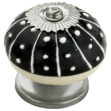 Ceramic knobs 1-3/5'' Black & White Drawer Cabinet Knobs Decorative Knobs 10-Pcs