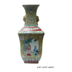 Chinese Yellow Base Canton Famille Porcelain Vase - Vases