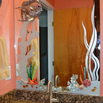 bathroom mirrors  and shower glass