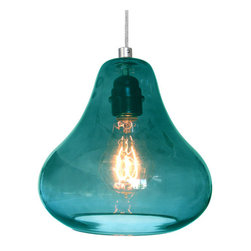 Pear LED Pendant Lamp in Aqua Turquoise Glass By Luxello LED - Pendant Lighting