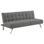 OSP Home Furnishings - Sawyer Futon, Gray Fabric With Stainless Steel Legs - Curl up for a relaxing evening with the Sawyer Futon Sofa.�Details like squared button tufting, tailored piping, and sleek stainless-steel frame make this a stylish addition to any contemporary d�cor. Our futon quickly and easily folds out, making a fun and relaxed center of your family room.�Invite guests to sleep in comfort on the easy release and lock recline mechanism. This futon folds out to a generous single size mattress, perfect for an unexpected guest or all-night binge watching of your favorite TV episodes. Simple assembly and durable Polyester upholstery will make owning this futon a dream.