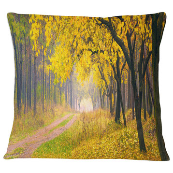 Bright Yellow Autumn Forest Landscape Photo Throw Pillow, 18"x18"