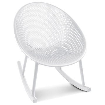 Plastic Rocking Lounge Chair Perforated Egg Shaped Seat for Indoor/Outdoor, White