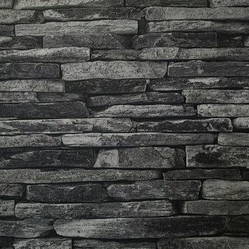 Wallpaper textured Charcoal gray black rolls faux stone, 8.5" X 11" Sample