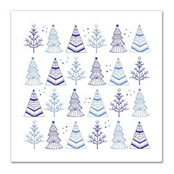 DDCG - Blue Christmas Trees Canvas Wall Art, 20"x20" - Prints And Posters