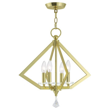 Mid Century Modern Traditional Four Light Chandelier-Polished Brass Finish