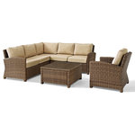 Crosley - Bradenton 5-Piece Outdoor Wicker Seating Set With Sand Cushions - Create the ultimate in outdoor entertaining with Crosley's Bradenton Collection. This elegantly designed all-weather wicker sectional is the perfect addition to your environment. Bradenton provides the utmost in flexibility with its modular design that allows you to easily add sections as needed to fit any space. The finely crafted deep seating collection features intricately woven wicker over durable steel frames, and UV/Fade resistant cushions providing comfort, style and durability.