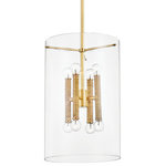 Hudson Valley - Barlow 8-Light Lantern, Aged Brass - An organic modern take on traditional lantern lighting, Barlow's Aged Brass, rattan-wrapped candlesticks bring natural beauty to this elegant pendant. Bulbs set in both directions fill the clear glass shade with brilliant light.