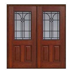 Prehung Double Door 80 Fiberglass Cantania 2 Panel 1/2 Lite GBG Glass - Front Doors