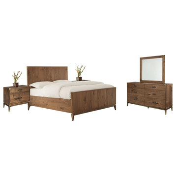 Modus Adler 5 Piece Cal King Bedroom Set With 2 Nightstand, Natural Walnut