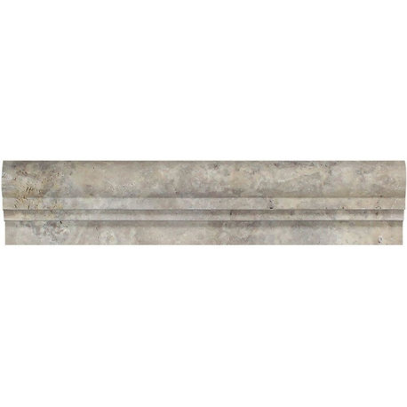 12 Tumbled Silver Travertine Double-Step Chair Rail Trim, 2 1/2 X 12