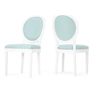 GDF Studio Phinnaeus French Country Fabric Dining Chairs (Set of 2), Light Blue