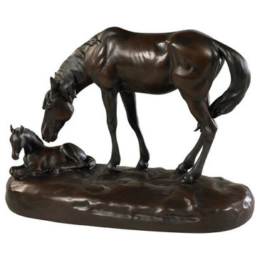 Sculpture Lodge Just Resting Horse Chocolate Brown Cast Resin