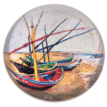 Glass Dome Fishing Boat Paper Weight