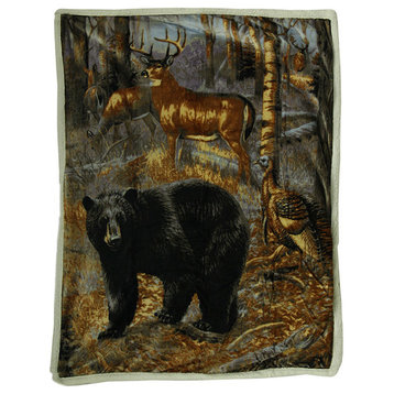 Sherpa Hunter Trophies Silk Touch Throw Blanket 60 Inches By 50 Inches