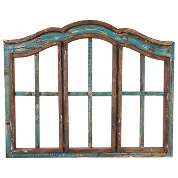 Bayview Architectural Farmhouse Window, Rustic, 31x26", Turquoise