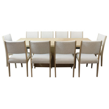 Flagstaff 11-Piece 96" Dining Set With 10 Ash Boucle Chairs In Ivory
