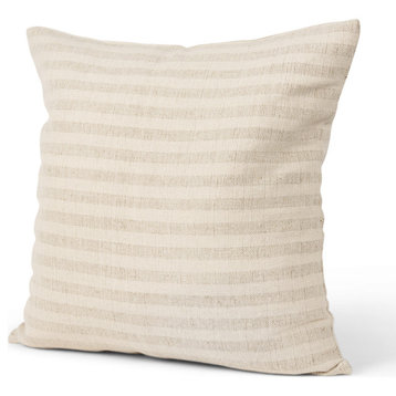 Jace Cream With Beige Stripe Linen-Cotton Square Decorative Pillow Cover