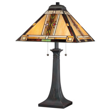 Luxury Craftsman Tiffany Table Lamp, Valiant Bronze, UQL7034