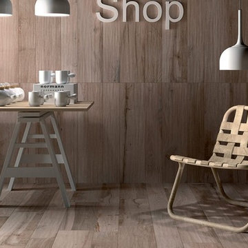 Wood-look tiles with auto-leveling technolgy
