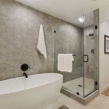 Modern Bathroom with Hexagon & Custom Carrara Vanity