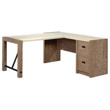Sauder Dixon City Engineered Wood L-Desk in Brushed Oak Finish