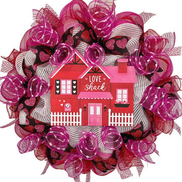 Love Shack Valentines Day Wreath Handmade Deco Mesh