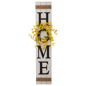 42"H Spring Wooden White Porch Sign With Wreath