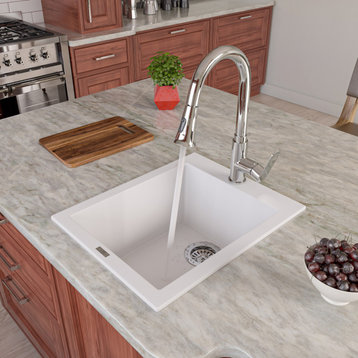 AB1720DI-W White 17" Drop-In Rectangular Granite Composite Kitchen Prep Sink