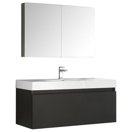 Fresca Mezzo 48" Wall Hung Bathroom Vanity With Medicine Cabinet, Black