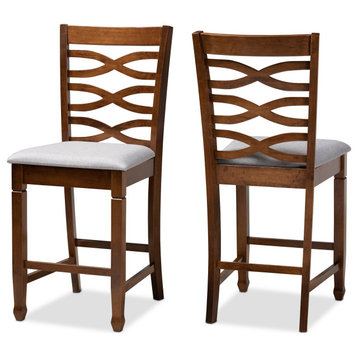 Freeman Grey Upholstered Walnut Brown 2-Piece Wood Counter Height Pub Chair Set