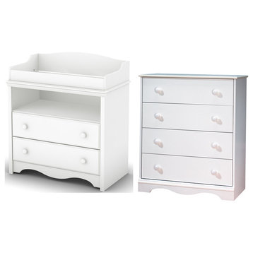 South Shore Heavenly Wood Changing Table and Chest Set in White